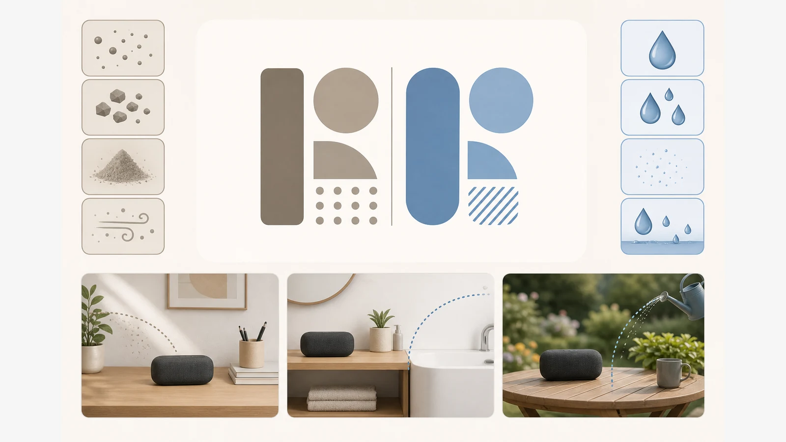 Bluetooth speaker IP-rating guide showing separate dust and water protection digits and use-case checks.